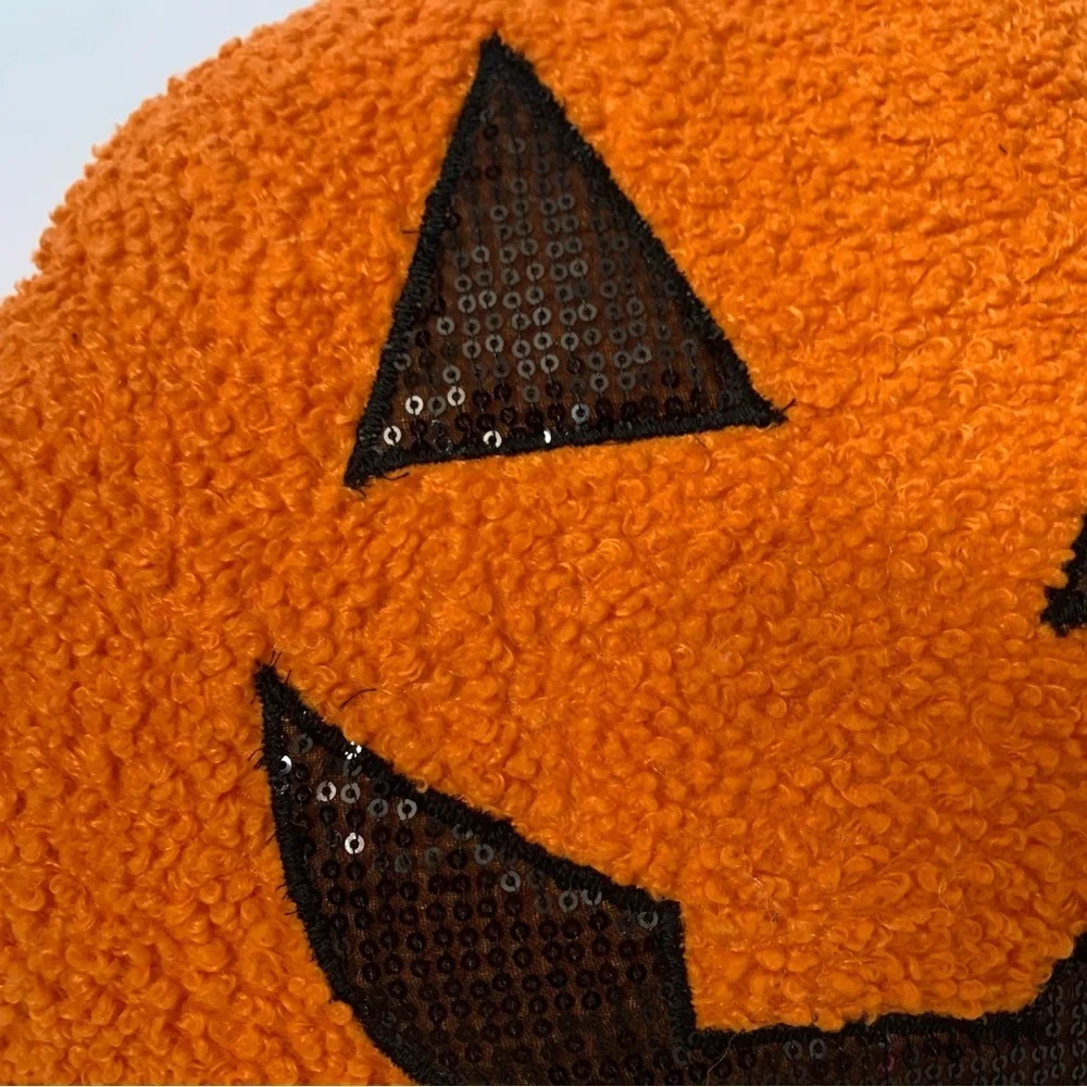 NWT. WAY TO CELEBRATE Pumpkin Jack-O-Lantern Sequin Face Pillow